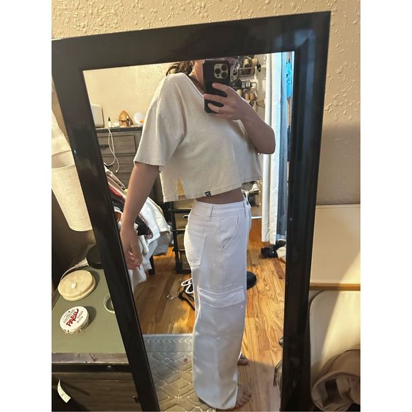 Gymshark Towel Tee Oversized Crop Top Beige Medium - Picture 2 of 8